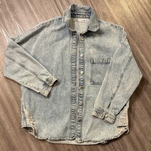 Zara Light Blue Distressed Denim Shirt